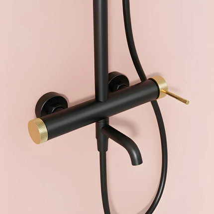 Set duș Royal Black & Gold – design modern cu cioc de cadă și comenzi texturate