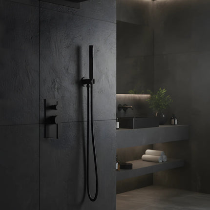 Set duș încastrat 2 funcții – finisaj negru mat, design modern din alamă solidă