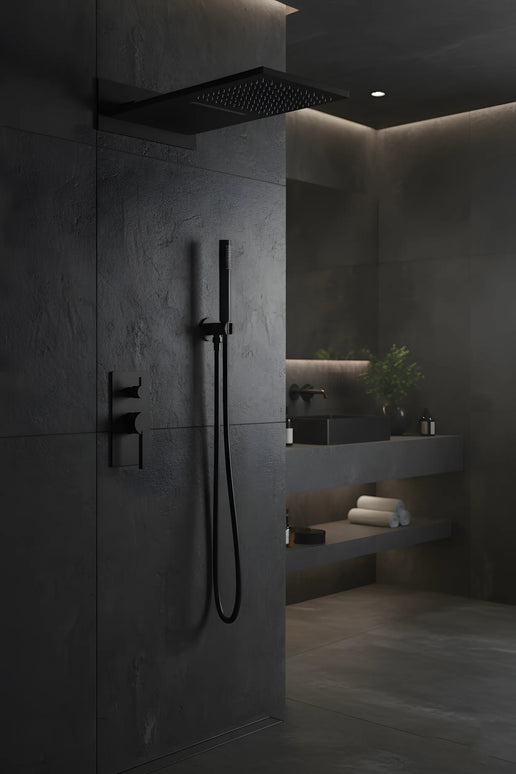 Set duș încastrat 2 funcții – finisaj negru mat, design modern din alamă solidă