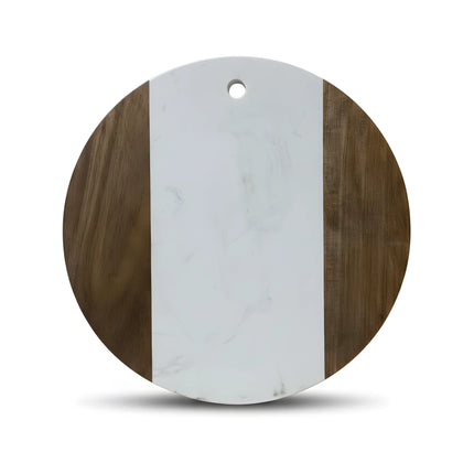 Tocător rotund din lemn de acacia și marmură albă, Ø30 cm, Olivy