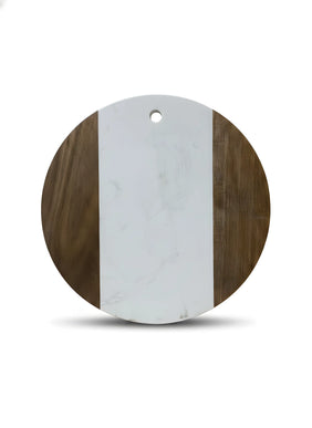 Tocător rotund din lemn de acacia și marmură albă, Ø30 cm, Olivy