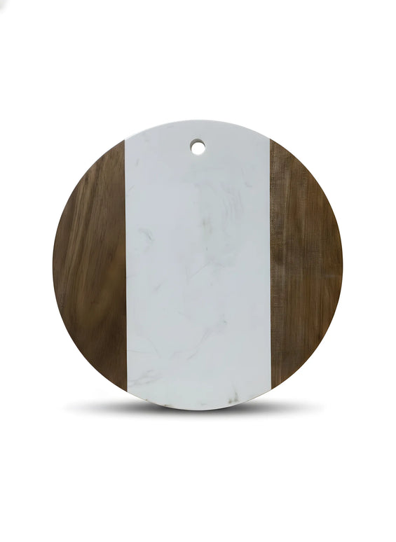 Tocător rotund din lemn de acacia și marmură albă, Ø30 cm, Olivy