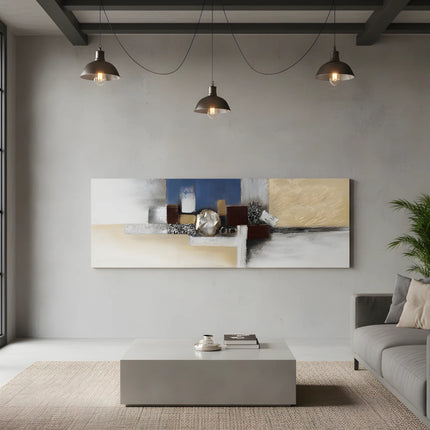 Tablou abstract cu detalii metalice – 50×150 cm | Olivy