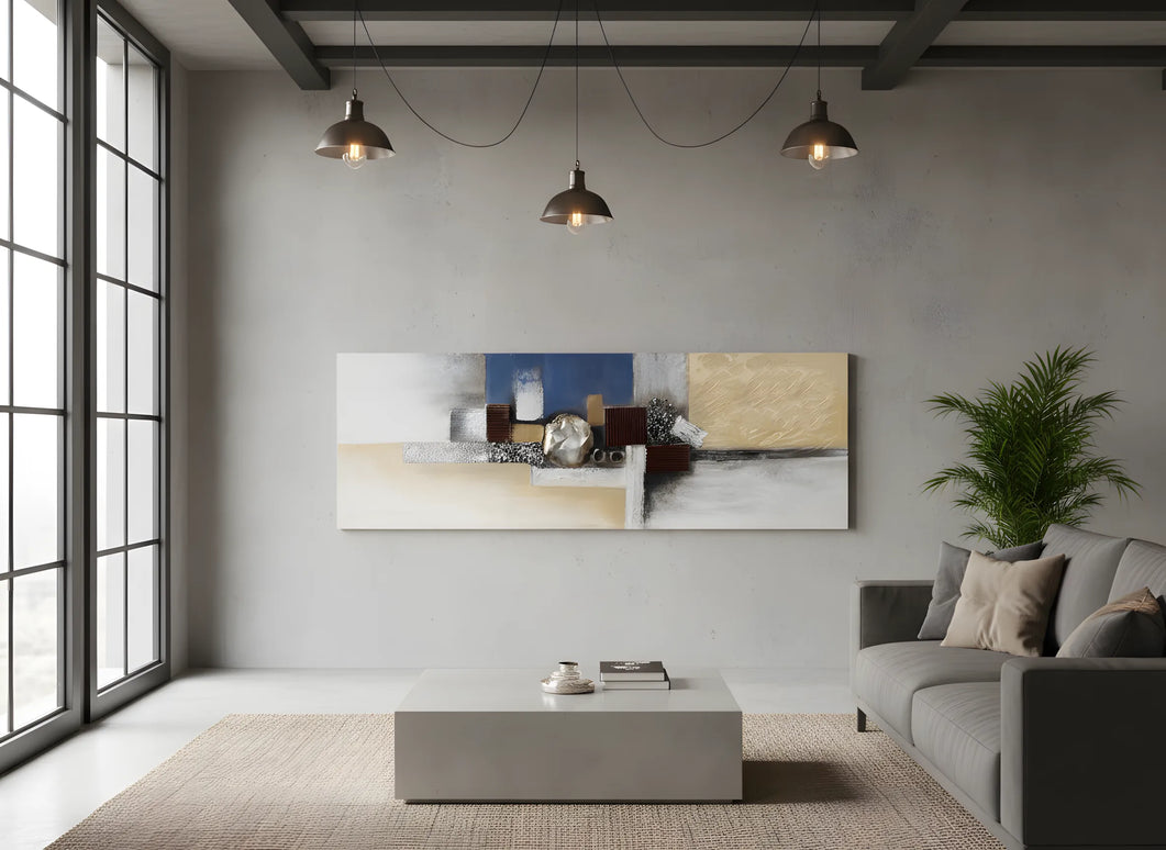 Tablou abstract cu detalii metalice – 50×150 cm | Olivy