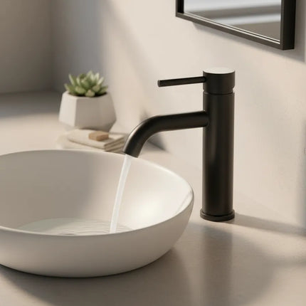 Baterie lavoar modernă – inox premium, cartuș ceramic, finisaj negru mat