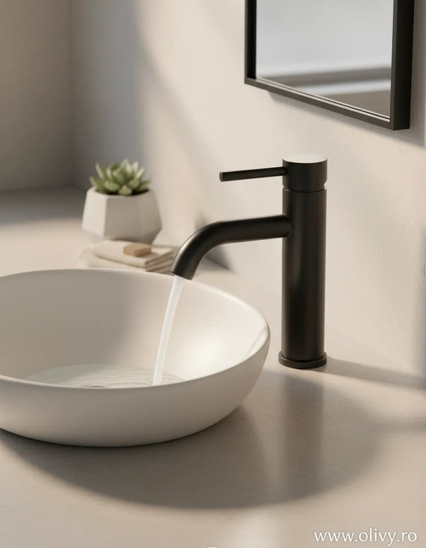Baterie lavoar modernă – inox premium, cartuș ceramic, finisaj negru mat