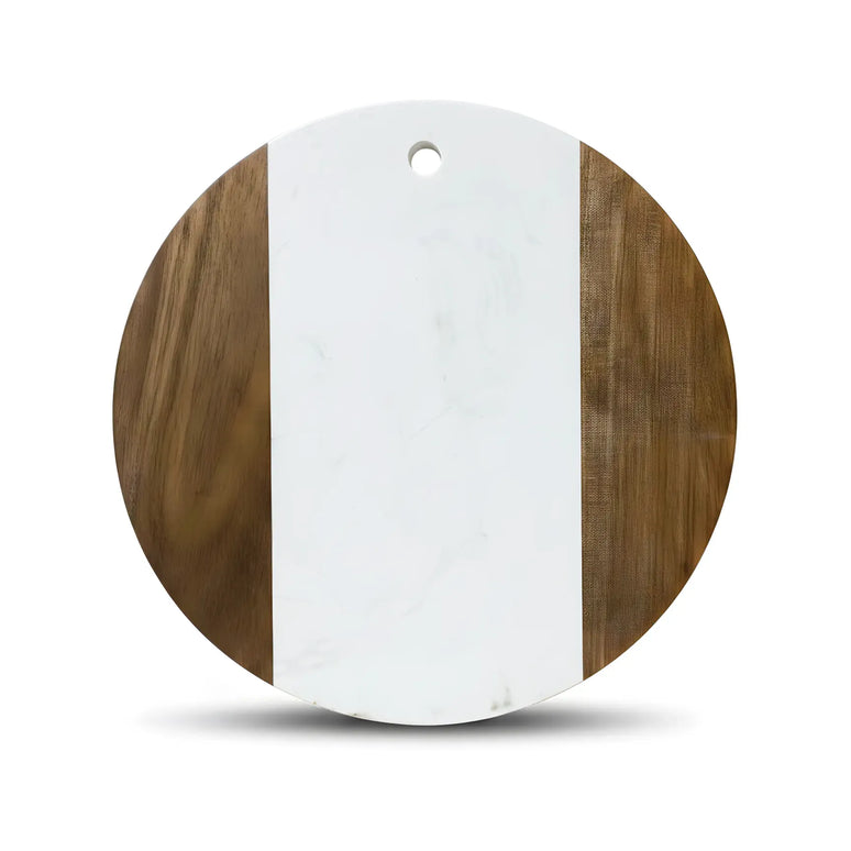 Tocător rotund din lemn de acacia și marmură albă, Ø30 cm