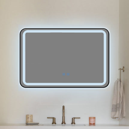 Oglindă baie LED H11 cu ramă neagră, 3 lumini, anti-aburire și touch control