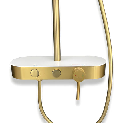 Set duș 2 funcții – finisaj auriu periat, design modern din oțel inoxidabil