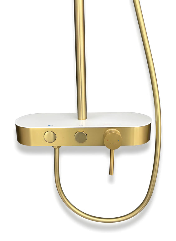 Set duș 2 funcții – finisaj auriu periat, design modern din oțel inoxidabil