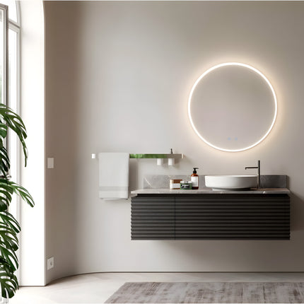 Oglindă rotundă LED H-2112 cu ramă acrilică, 3 nuanțe de lumină, anti-aburire și touch control