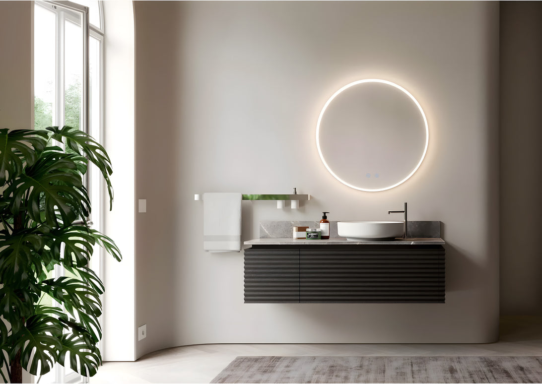 Oglindă rotundă LED H-2112 cu ramă acrilică, 3 nuanțe de lumină, anti-aburire și touch control