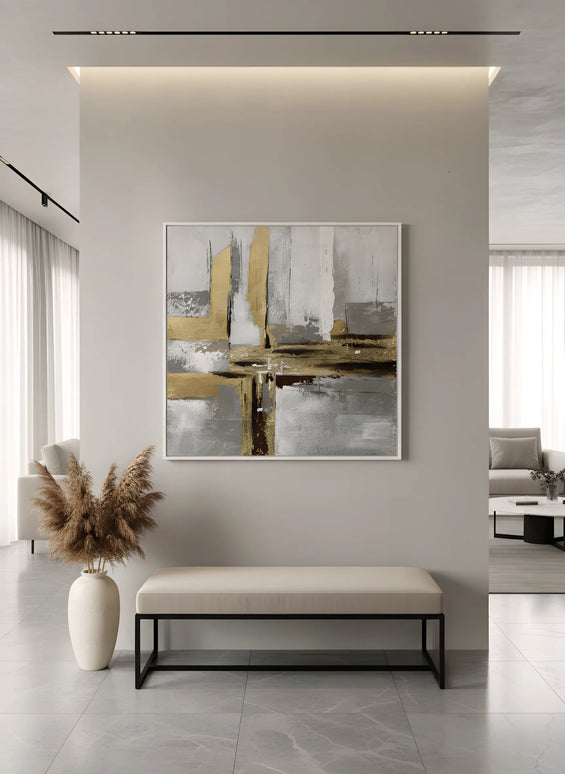 Tablou abstract cu accente aurii – 100×100 cm | Olivy