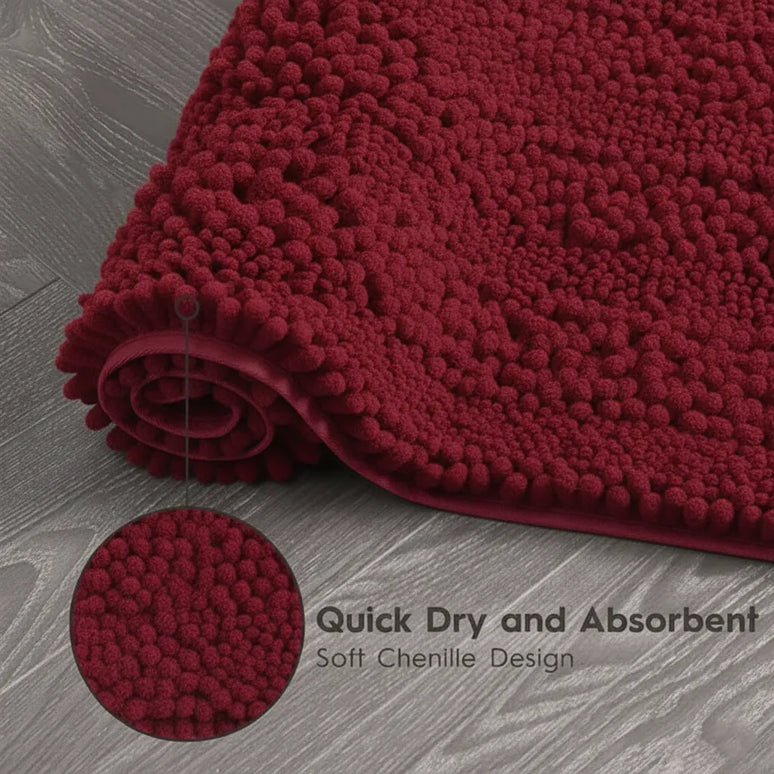 Covoraș baie din Chenille moale, strat antiderapant, 45×70 cm, Vișiniu