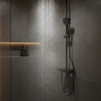 Set duș 2 funcții – finisaj negru mat, design modern din alamă solidă