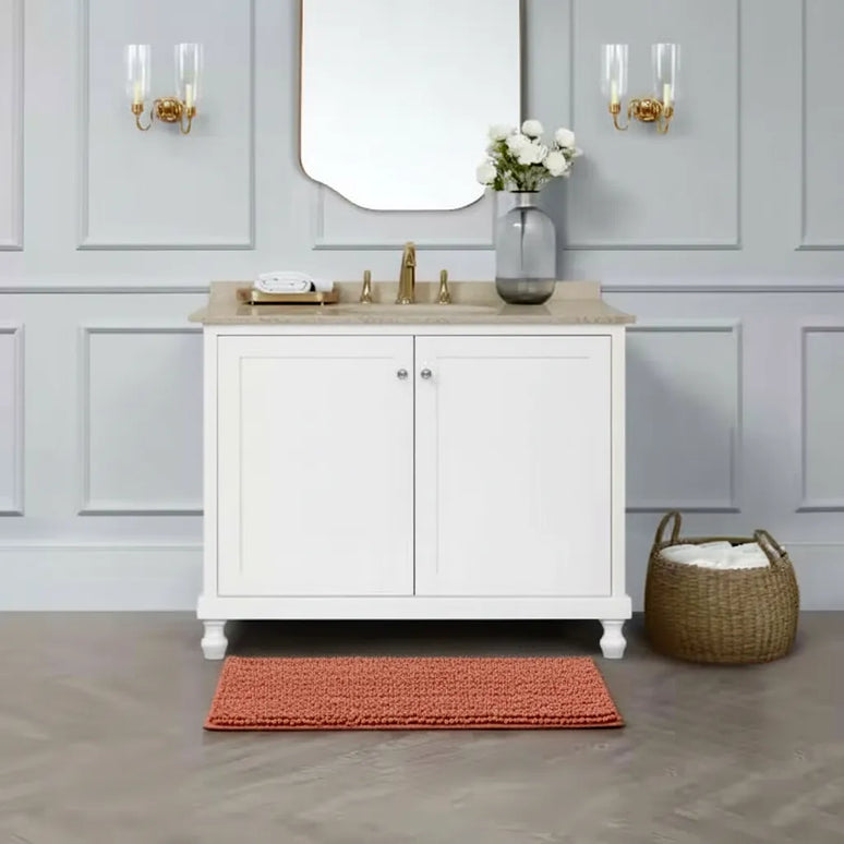 Covoraș baie din Chenille moale, strat antiderapant, 45×70 cm, Somon Cald