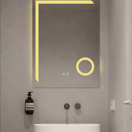 Oglindă LED Baie H-1041B cu Lupă Cosmetică, 3 Nuanțe Lumină, Anti-Aburire și Touch Control