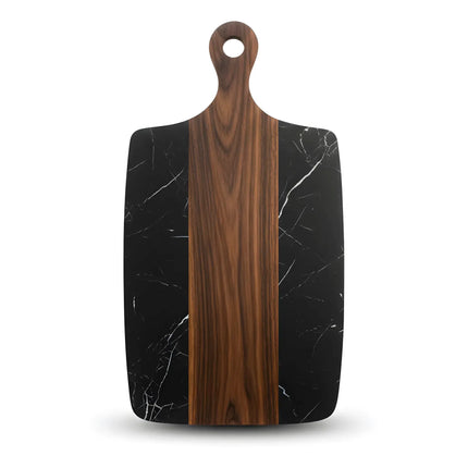 Tocător din lemn de acacia și marmură neagră, 40×20 cm, design modern