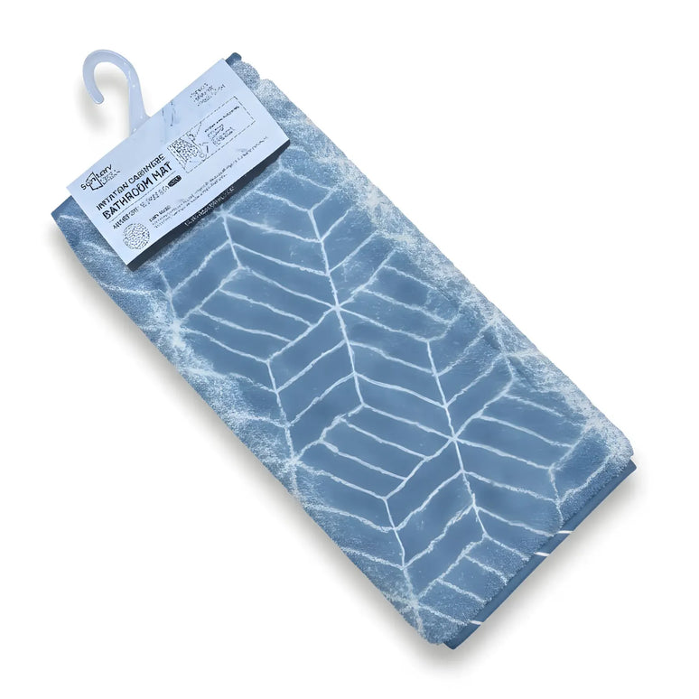 Covoras baie, SANITARY, imitatie casmir, 40x60 cm, albastru cu model geometric, Dreptunghiular