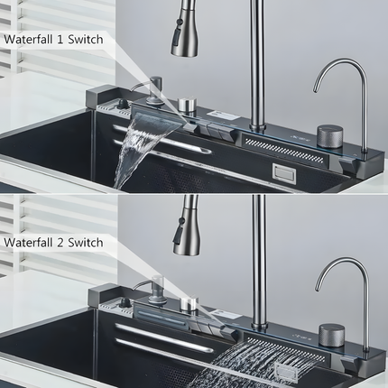 Chiuvetă multifuncțională cu accesorii, HMDF 7546 cu baterie digitală, Gri antracit www.olivy.ro