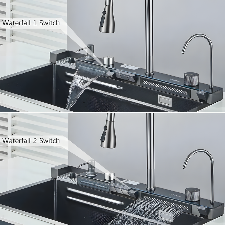 Chiuvetă multifuncțională cu accesorii, HMDF 7546 cu baterie digitală, Gri antracit www.olivy.ro