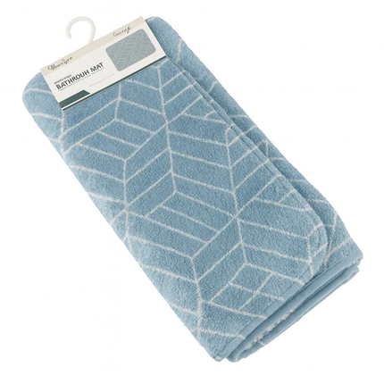 Covoras baie, SANITARY, imitatie casmir, 40x60 cm, albastru cu model geometric, Dreptunghiular