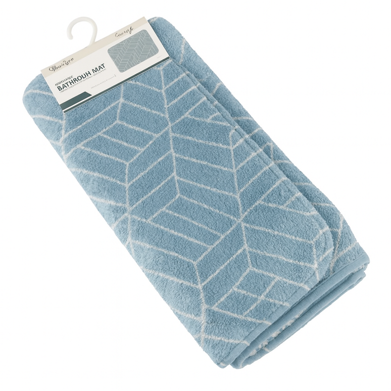 Covoras baie, SANITARY, imitatie casmir, 40x60 cm, albastru cu model geometric, Dreptunghiular