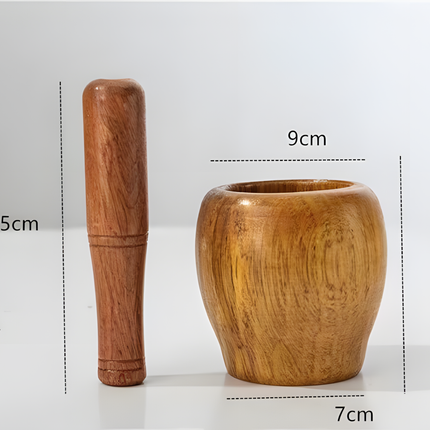 Mojar cu pistil din lemn masiv, pentru ierburi și condimente, 10 cm