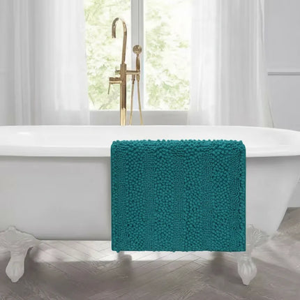 Covoraș baie din Chenille moale, strat antiderapant, 45×70 cm, Turcoaz intens