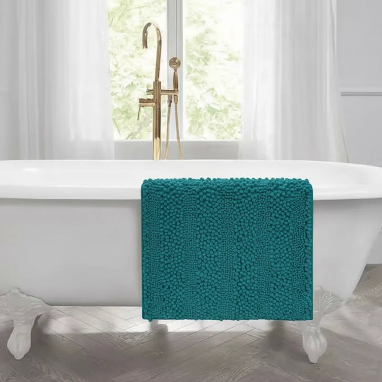 Covoraș baie din Chenille moale, strat antiderapant, 45×70 cm, Turcoaz intens