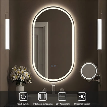 Oglindă baie H-120-1 cu LED, 3 nuanțe de lumină, anti-aburire, touch control