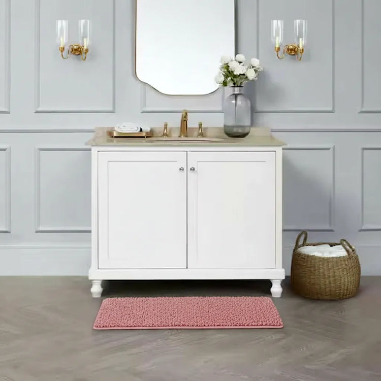 Covoraș baie din Chenille moale, strat antiderapant, 45×70 cm, Roz pudră