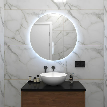 Oglindă baie LED H170 rotundă cu 3 lumini, anti-aburire și touch control