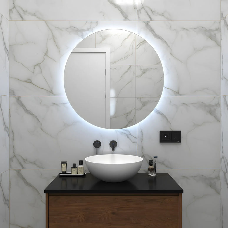 Oglindă baie LED H170 rotundă cu 3 lumini, anti-aburire și touch control