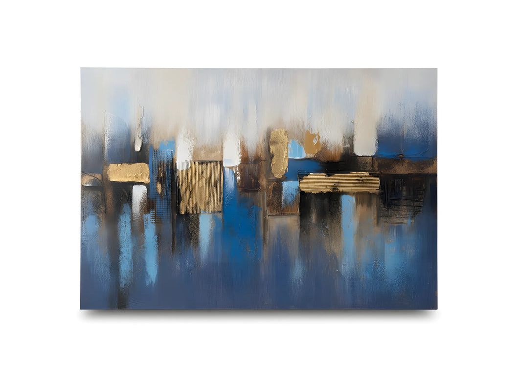 Tablou abstract albastru cu accente aurii – 80×120 cm | Olivy