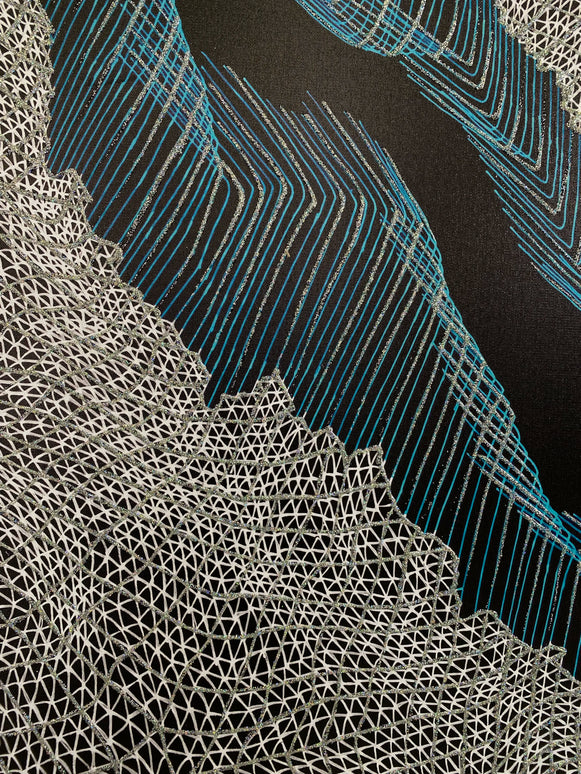 Tablou abstract cu accente albastre și glitter – 80×60 cm | Olivy