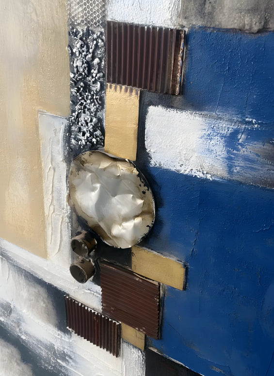 Tablou abstract cu detalii metalice – 50×150 cm | Olivy