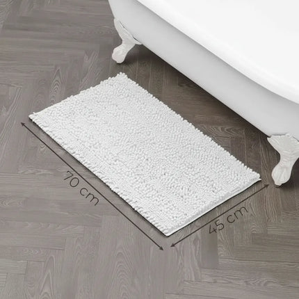 Covoraș baie din Chenille moale, strat antiderapant, 45×70 cm, Alb