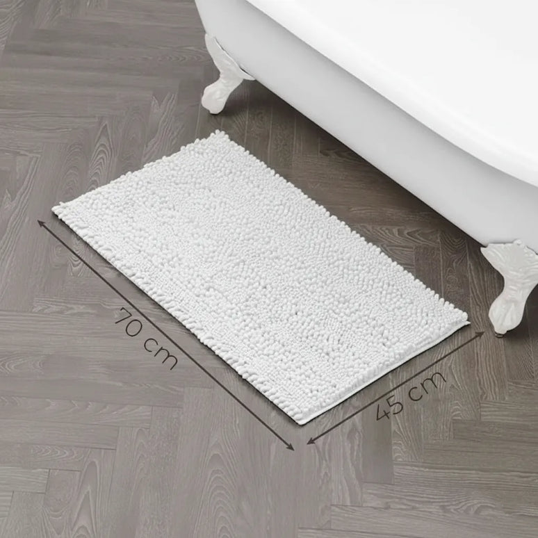 Covoraș baie din Chenille moale, strat antiderapant, 45×70 cm, Alb