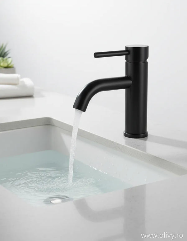 Baterie lavoar modernă – inox premium, cartuș ceramic, finisaj negru mat