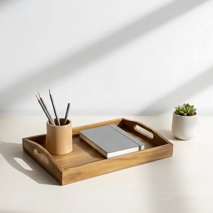 Tavă din lemn cu mânere integrate, 20×30×3.5 cm