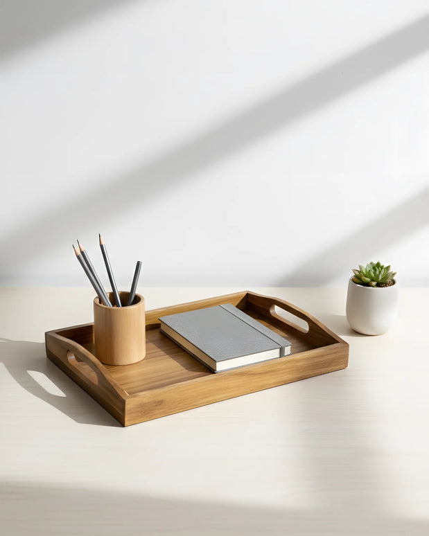 Tavă din lemn cu mânere integrate, 20×30×3.5 cm