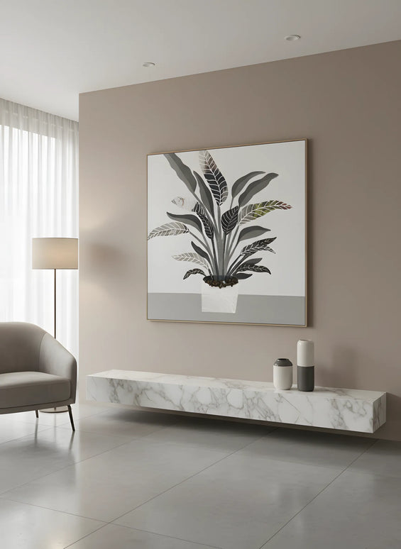 Tablou cu plantă decorativă în relief – 102×102 cm | Olivy
