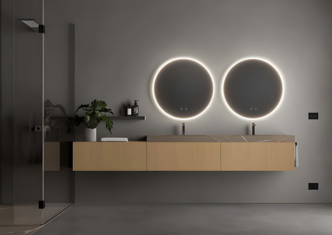Oglindă rotundă LED H-2112 cu ramă acrilică, 3 nuanțe de lumină, anti-aburire și touch control