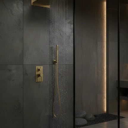 Set duș încastrat 2 funcții – finisaj auriu periat, design modern din alamă solidă