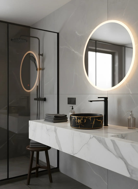 Baterie lavoar cu mâner rotund texturat vertical – finisaj negru mat