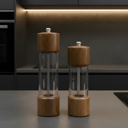 Râșniță sare din lemn, acril și oțel inoxidabil, 18.5×5 cm