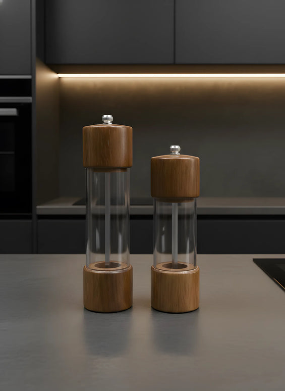 Râșniță sare din lemn, acril și oțel inoxidabil, 18.5×5 cm