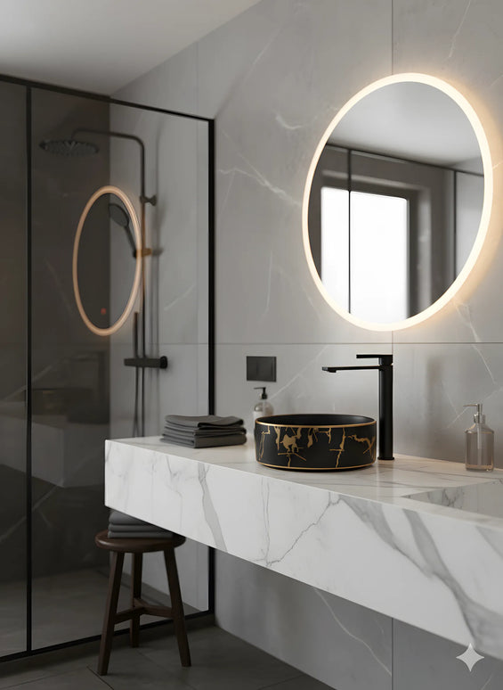 Baterie lavoar cu mâner rotund texturat vertical – finisaj negru mat