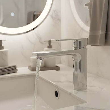 Baterie lavoar modernă Crom Lucios – design contemporan cu linii curate, alamă solidă